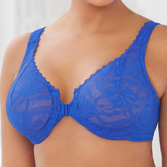 Wonderwire Front-Close/Hook Stretch Lace Bra Blue ~Lots of Sizes! 40DD 44DD etc. - Picture 7 of 14